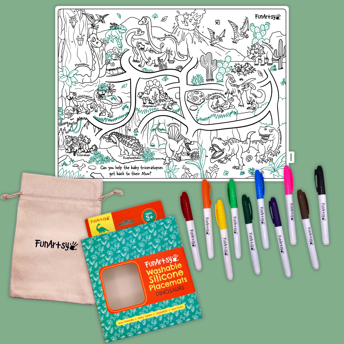 Washable Silicone Placemat (Dinosaurs)